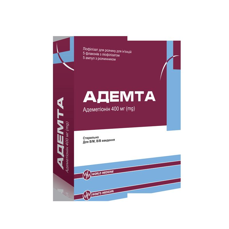 АДЕМТА, ліофілізат для розчину для ін'єкцій, по 400 мг у флаконі в комплекті з 5 мл розчинника № 5